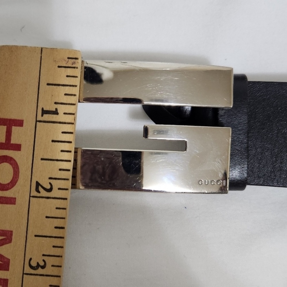 Vintage Gucci Black/Silver Leather Belt - Picture 2 of 7